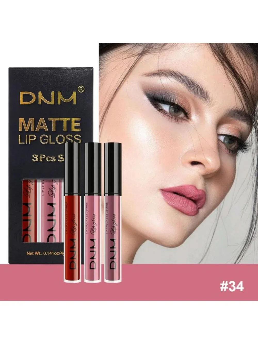 Set34-Dark Red & Mauve & Maroon 3pcs Matte Liquid Lipstick Lip Gloss Kit